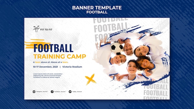 Gratis PSD horizontale bannersjabloon voor voetbaltraining voor kinderen