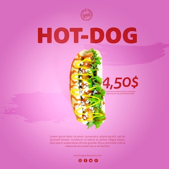 Hotdog promotie sjabloon met foto Gratis Psd