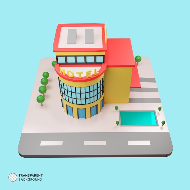 Hotel edificio 3d icono aislado 3d render ilustración