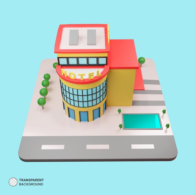 Hotel edificio 3d icono aislado 3d render ilustración