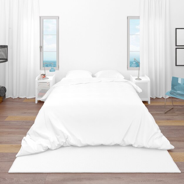 Hotelkamer of slaapkamer met tweepersoonsbed en uitzicht op zee