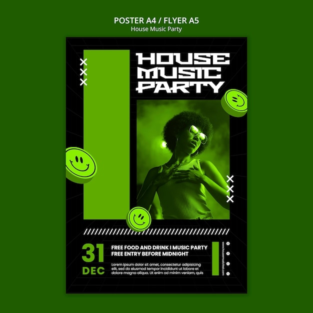 Gratis PSD house muziek feest poster sjabloon