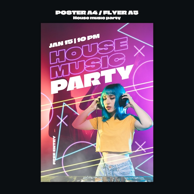 Gratis PSD house muziek feest sjabloon ontwerp