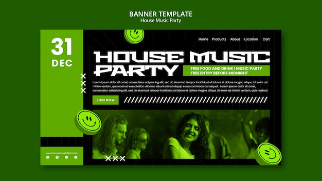 Gratis PSD house muziek party landing page sjabloon