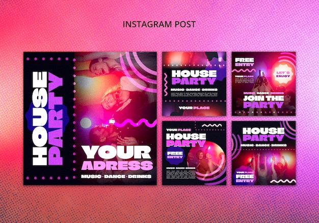 Gratis PSD house party instagram berichten