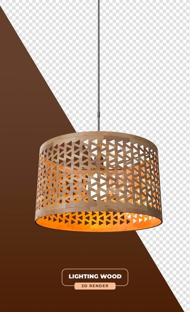 Houten geometrische hanglamp met driehoekig patroon in 3D-rendering