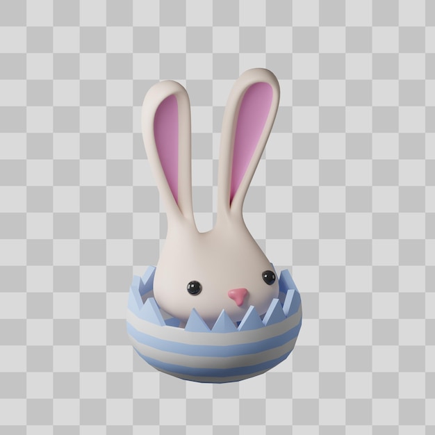 Huevo de pascua con ilustración 3d de conejo