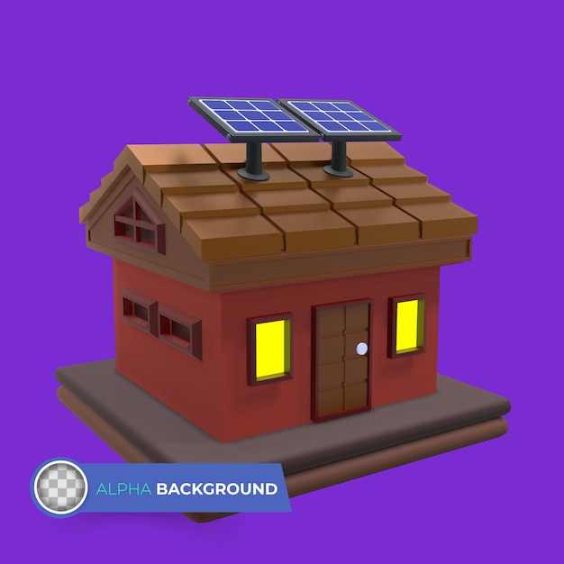 Gratis PSD huis met behulp van zonne-energie. 3d illustratie