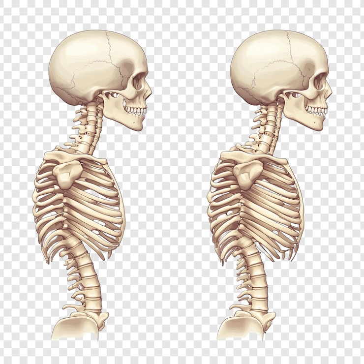 PSD Gratis human skeletal anatomy comparison of correct and incorrect posture