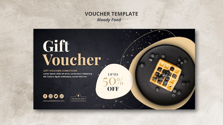 Gratis PSD humeurig eten restaurant voucher sjabloon concept