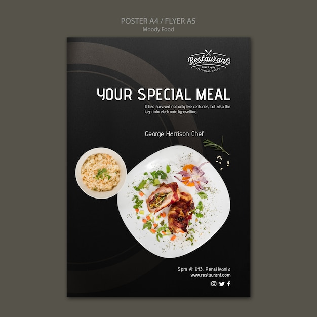 Gratis PSD humeurig voedsel restaurant poster concept