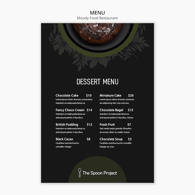 Humeurig voedsel restaurant sjabloon concept voor menu