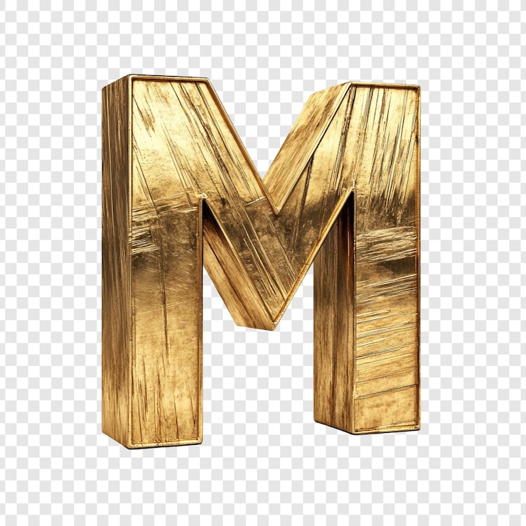 PSD Gratis huruf emas m alfabet metalik render 3d