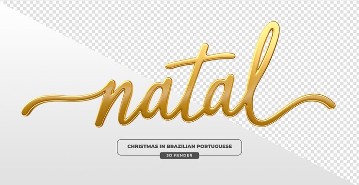 Huruf Emas Natal dalam Bahasa Portugis Brasil dalam render 3d dengan latar belakang transparan