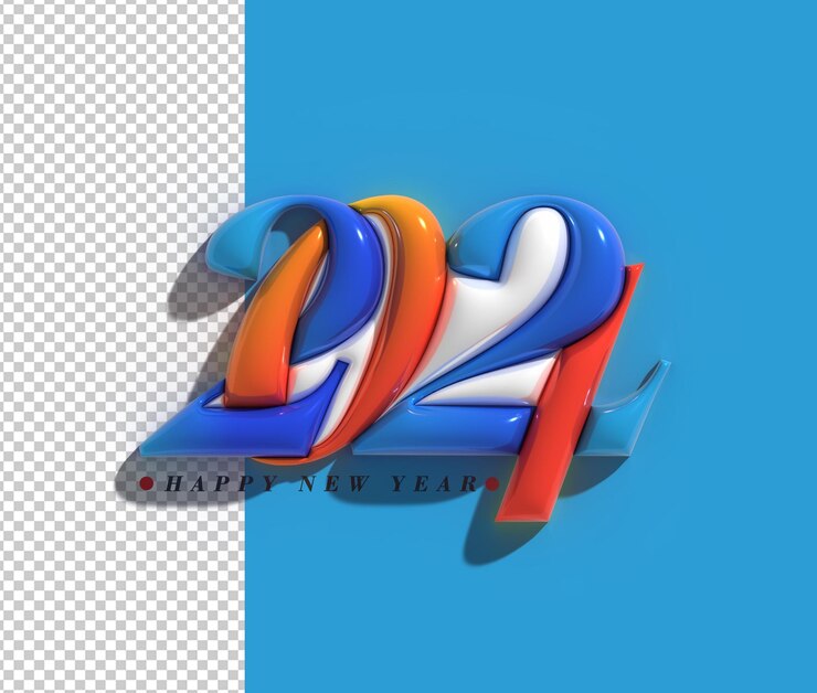 PSD Gratis huruf tahun baru dengan tipografi transparan psd 2024