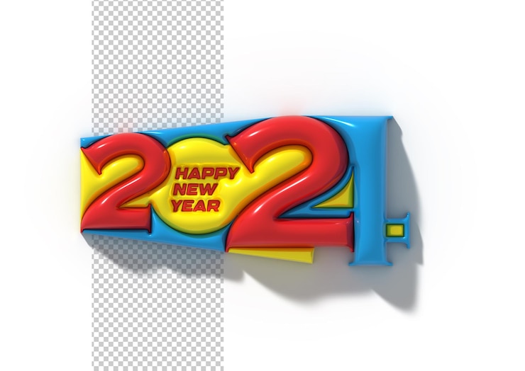 PSD Gratis huruf tahun baru dengan tipografi transparan psd 2024