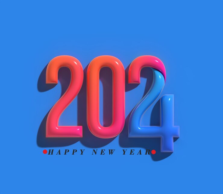 PSD Gratis huruf tahun baru dengan tipografi transparan psd 2024