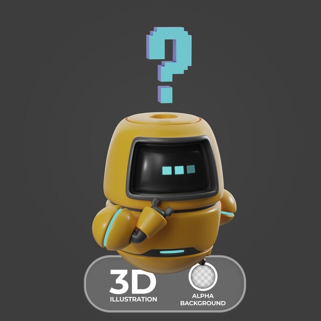 IA con un signo de interrogación en el pensamiento profundo ilustración 3D