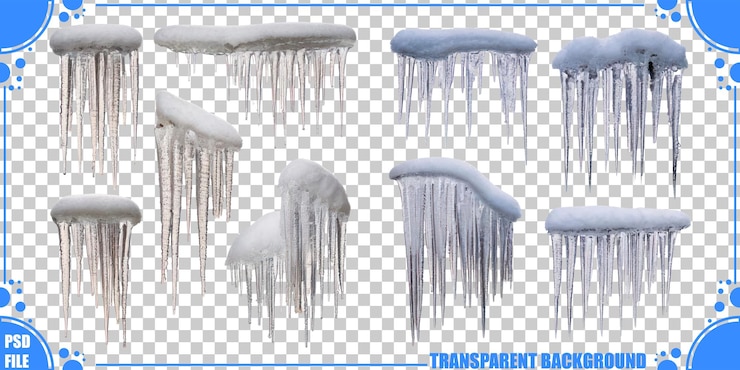 PSD gratuito icicles con cappelli di neve su uno sfondo trasparente