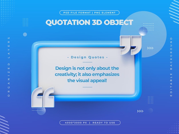 Icon de cuadro de citas Ilustración de renderización 3D aislada