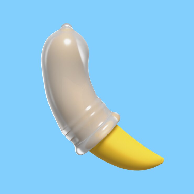 PSD gratuito icona 3d per l'educazione sessuale con il preservativo sulla banana