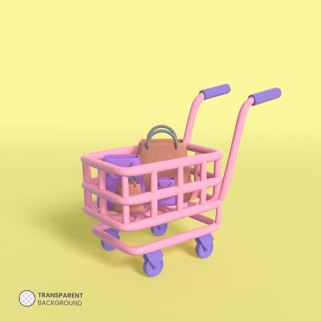 Icona del carrello della spesa Isolata rendering 3d Ilustration
