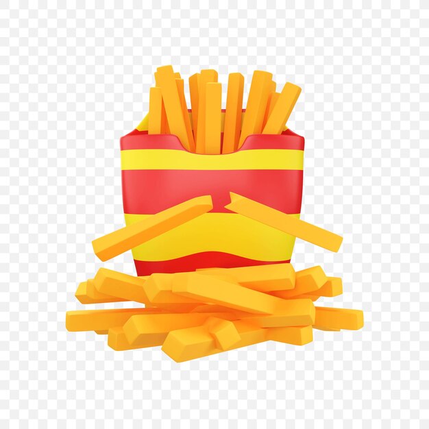 Icona del secchio per patatine fritte isolato rendering 3d illustrazione