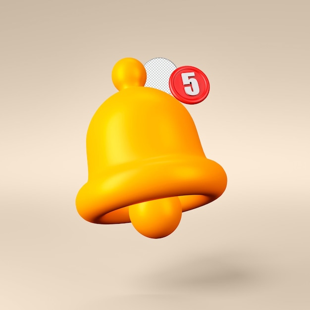 Icona della campana di notifica Illustrazione di rendering 3d isolata