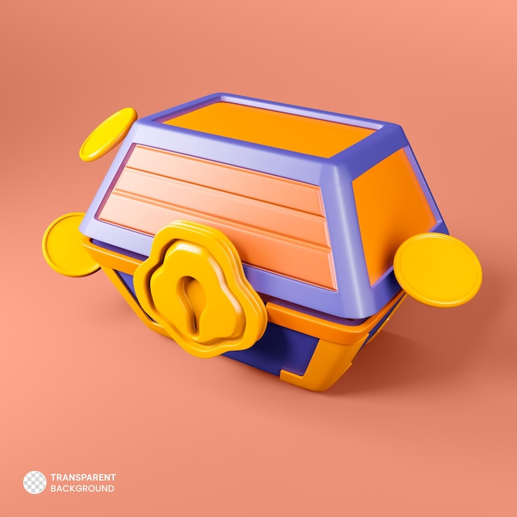 PSD gratuito icona della risorsa di gioco del forziere del tesoro illustrazione di rendering 3d isolato