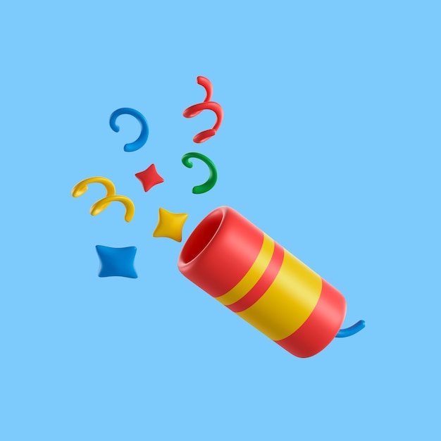 Icona di compleanno 3d con canone di coriandoli