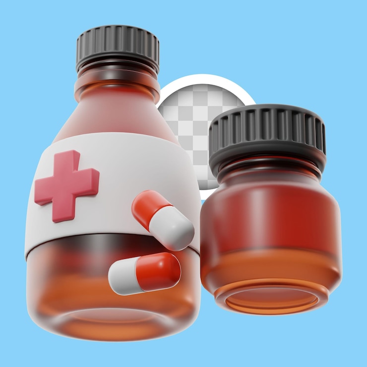 Gratis PSD iconen van geneesmiddelen en pillenflessen 3d-illustratie