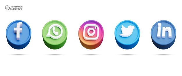 Iconen van sociale media-logo's geïsoleerd 3D-rendering illustratie