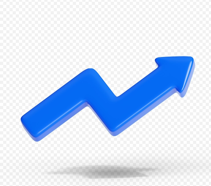 PSD gratuito iconica a freccia blu 3d illustrazione concetto di business e successo sfondo