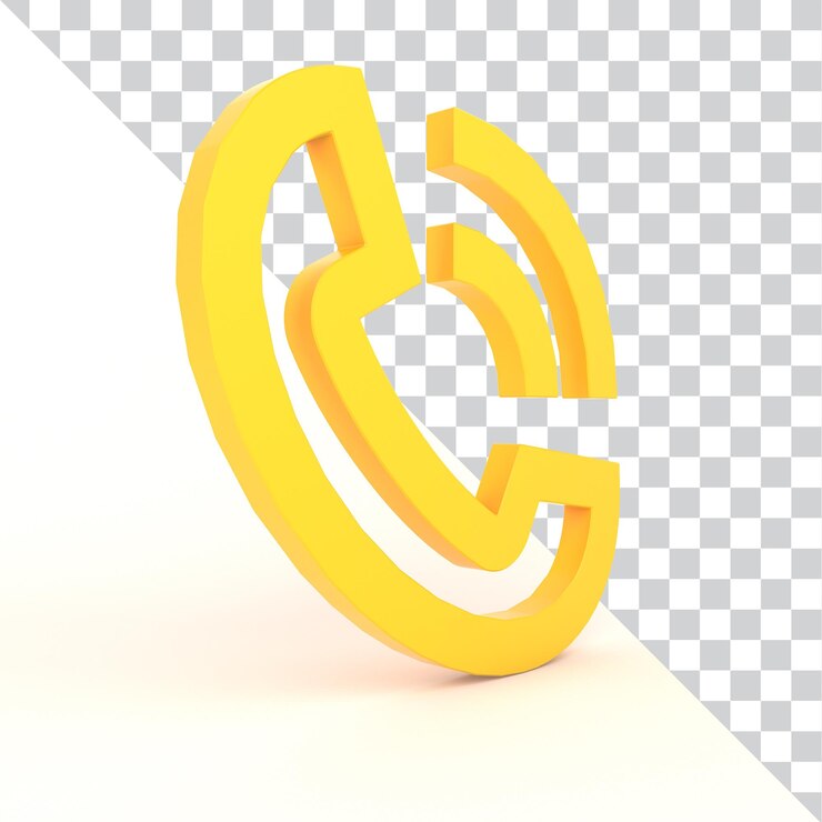 PSD gratuito iconica di telefono gialla renderizzata in 3d con segnale di chiamata
