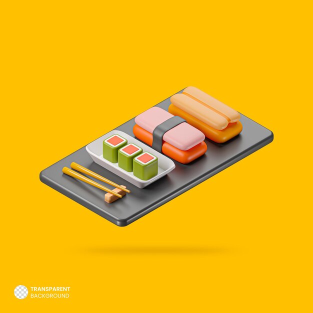 Icono 3d aislado de sushi japonés tradicional