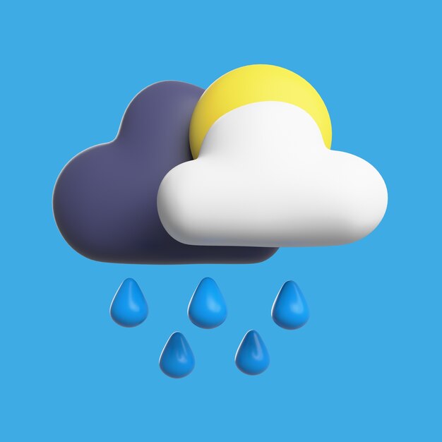 icono 3d para las condiciones climáticas con lluvia y sol