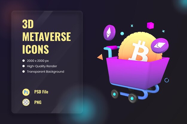 Icono 3D Ilustración Bitcoin Cryptocurrency Dinero digital Compra de moneda