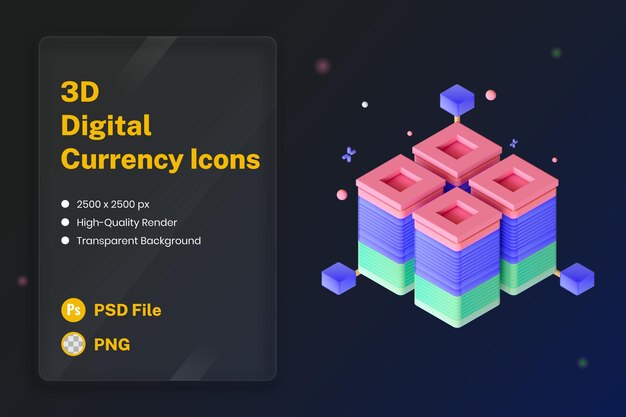 Icono 3D Ilustración Cryptocurrency Blockchain Tecnología