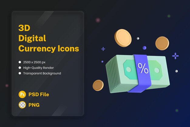 Icono 3D Ilustración Dinero Fiat Moneda Tradicional
