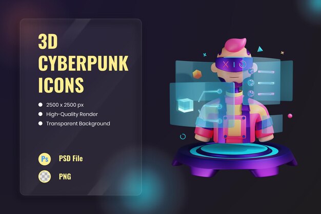Icono 3D Ilustración Holograma Realidad Aumentada Futura Tecnología