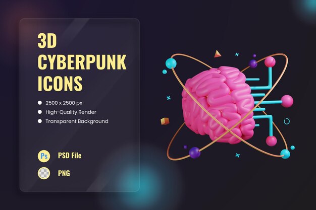 Icono 3D Ilustración Microchip Procesador de Inteligencia Artificial