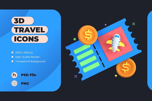 PSD gratuito icono 3d ilustración viajes vacaciones viaje vacaciones billete de avión