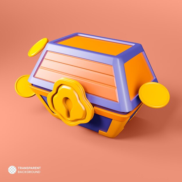 Icono de activo del juego del cofre del tesoro Ilustración de procesamiento 3d aislado