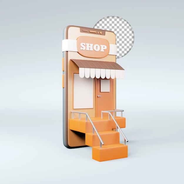 Icono de la aplicación de compras en línea aislado 3d render ilustración