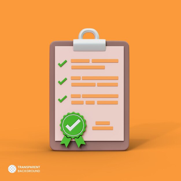Icono de aprobación de papeleo de oficina aislado 3d renderizar ilustración