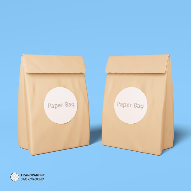 Icono de bolsa de papel aislado 3d render ilustración
