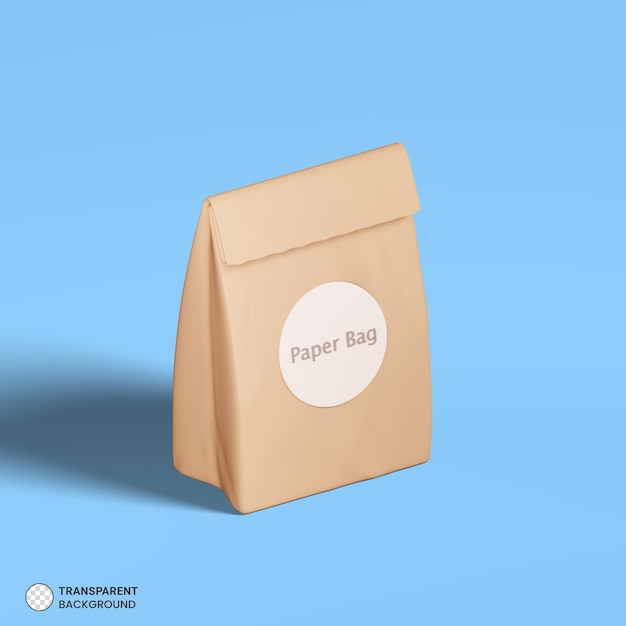 Icono de bolsa de papel aislado 3d render ilustración