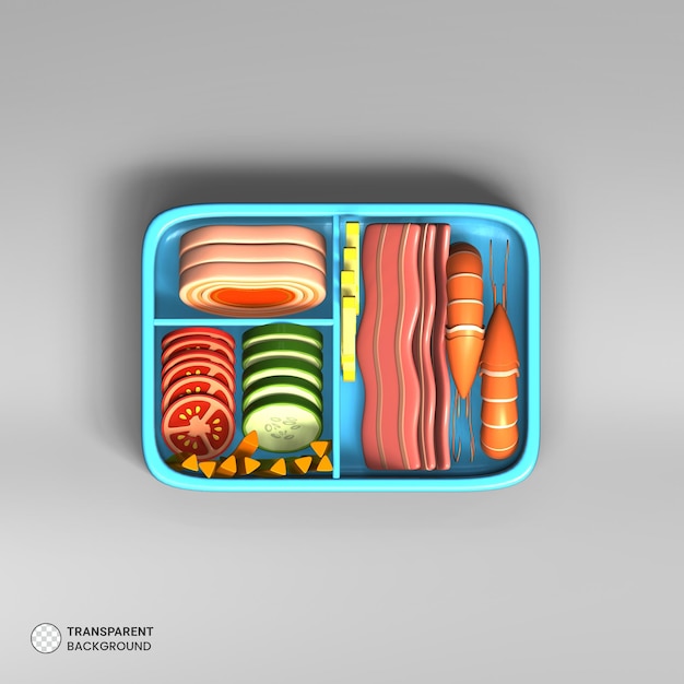 Icono de caja de artículos de comida asiática aislado 3d render ilustración