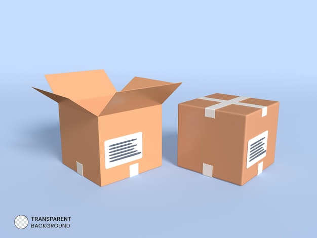 Icono de caja de entrega de paquetes de papel ilustración de procesamiento 3d aislado