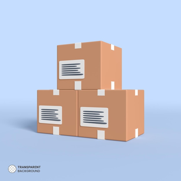 Icono de caja de entrega de paquetes de papel Ilustración de procesamiento 3d aislado